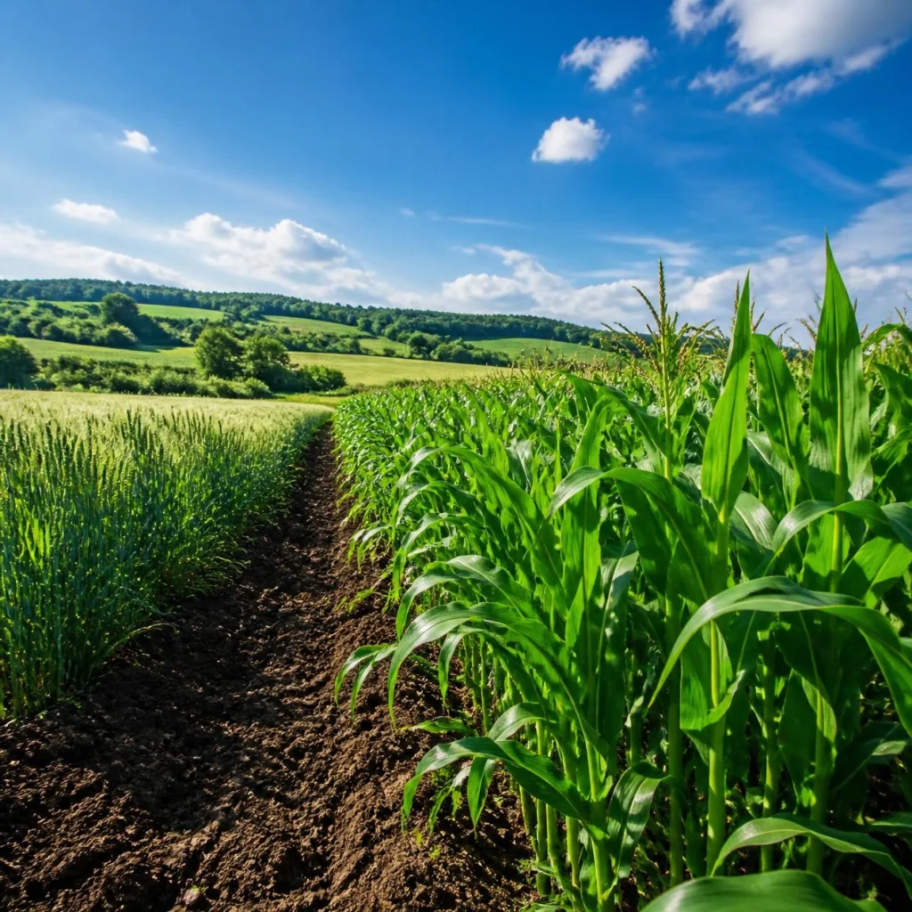image showing restored land with green vegetation, conveying hope and recovery through sustainable agriculture